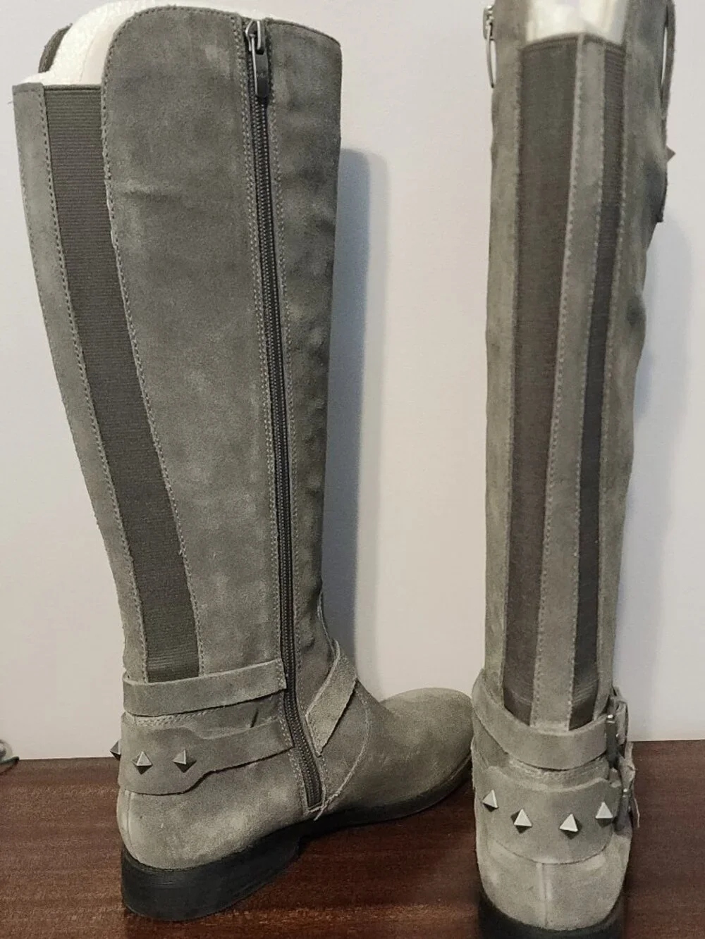Marc Fisher Grey Tall Boots w/studs, Size 6M